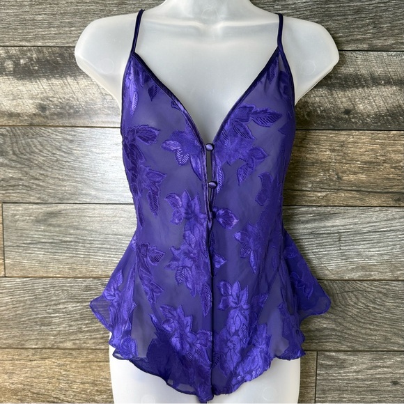 Victoria's Secret Other - Vintage Victoria's Secret Gold Label Body Suit Women’s Small Purple Floral Sheer